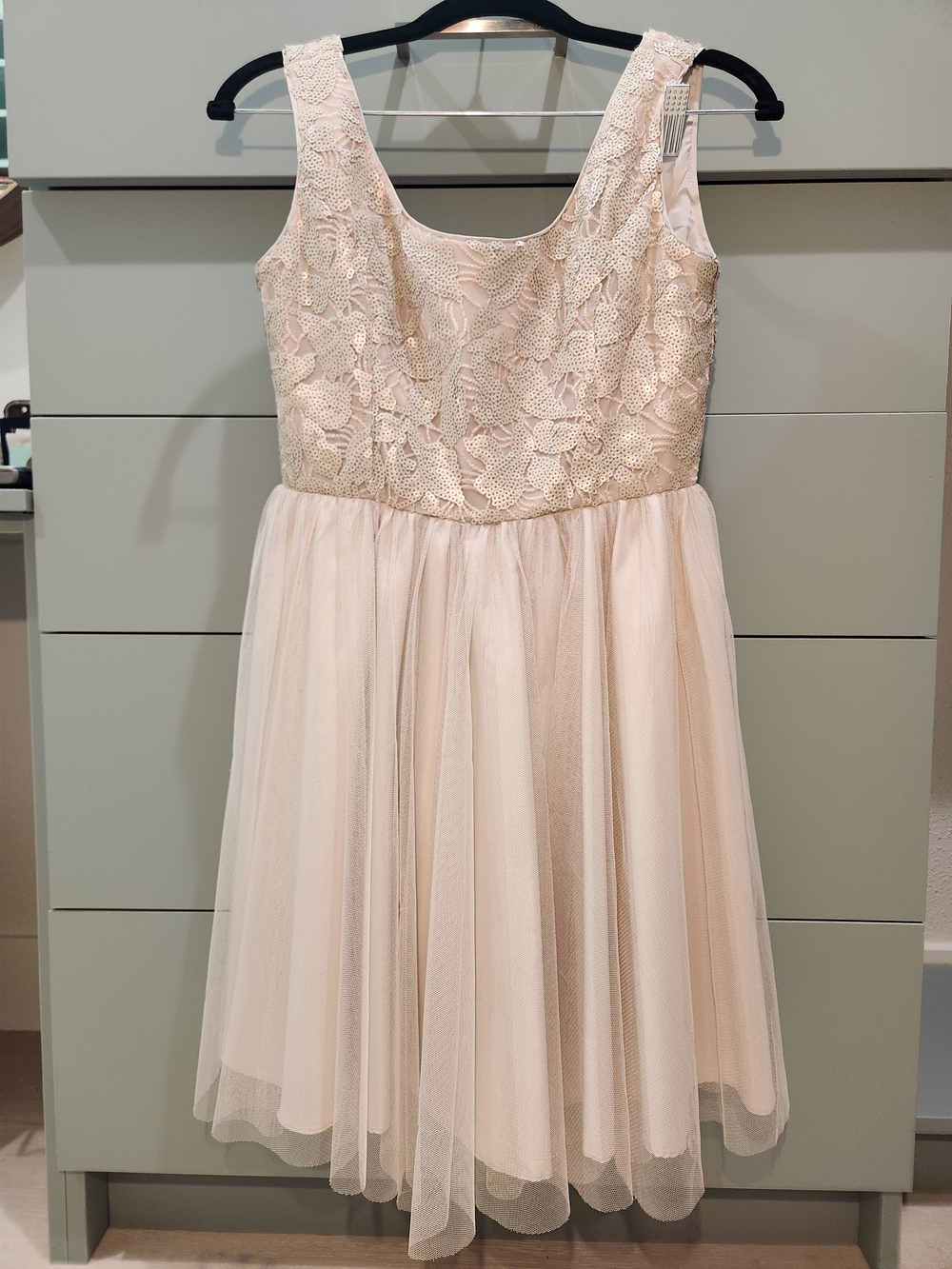 Aidan Mattox Pale Pink Champagne Sequin Lace & Tulle Party Dress
